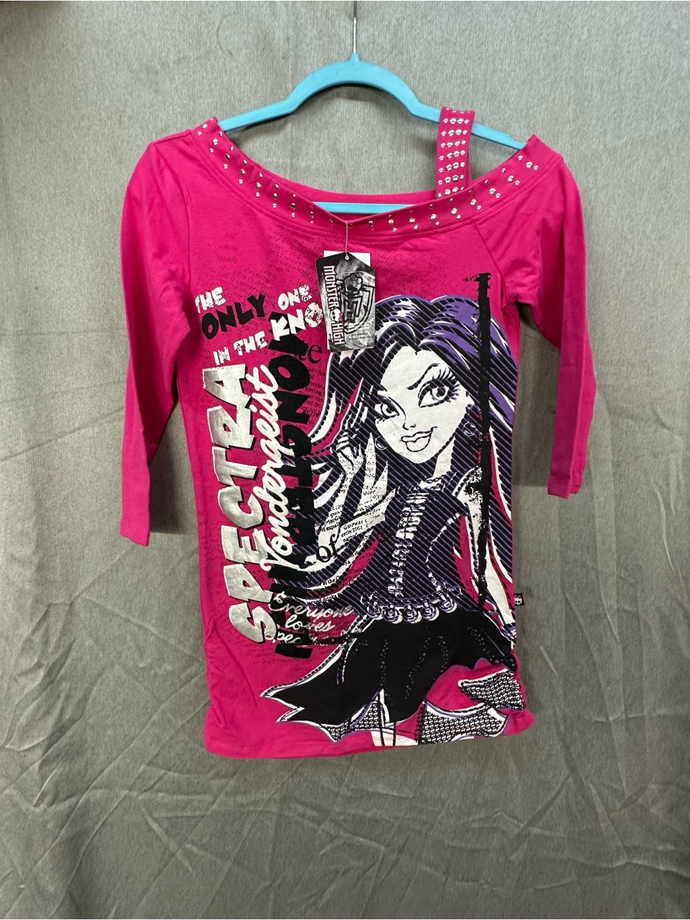 monster high Hot Pink Graphic Long Sleeve Tee with Studded Neck